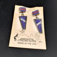 native american made silver two part stud earrings and inset with charoite coral and opal