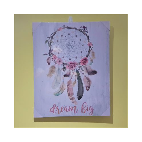 LED picture of dream catcher and feathers and the words dream big