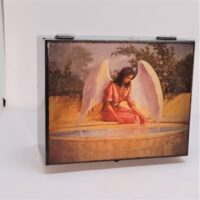 large box with fairy looking into bowl of water design