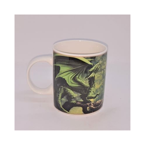 ceramic mug green forest dragon design