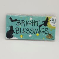 fridge magnet cat bat witch and moon and words bright blessings