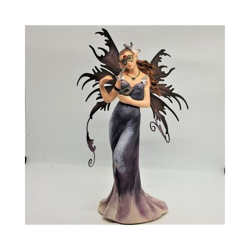 grey carnival fairy resin figure with detachable metal wings
