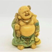 small ivory green and gold coloured laughing buddha 1