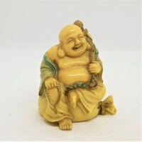 small ivory green and gold coloured laughing buddha 3