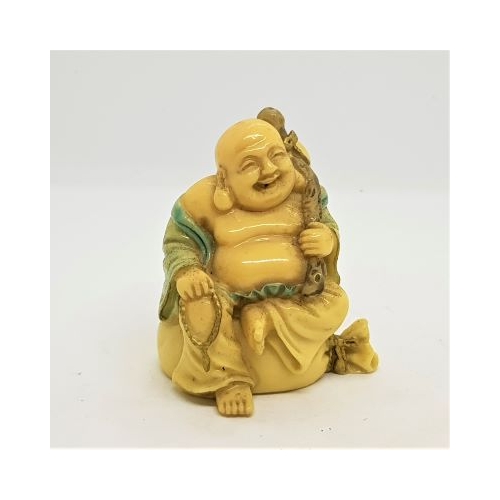 small ivory green and gold coloured laughing buddha 3