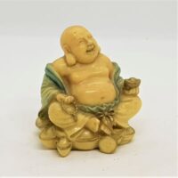 small ivory green and gold coloured laughing buddha 4