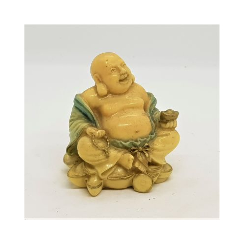 small ivory green and gold coloured laughing buddha 4