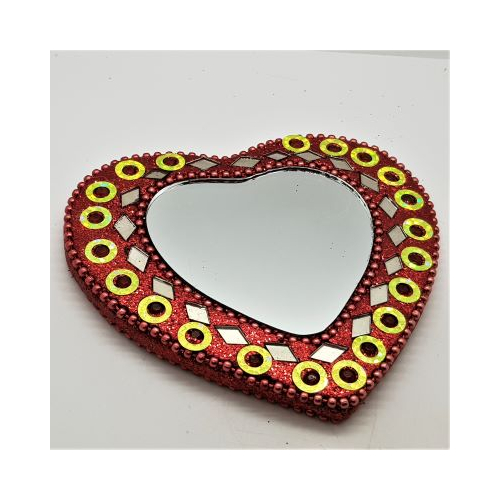 red indian mirror and sequin heart shaped small mirror