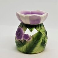 one piece purple flower and green leaf ceramic oil burner