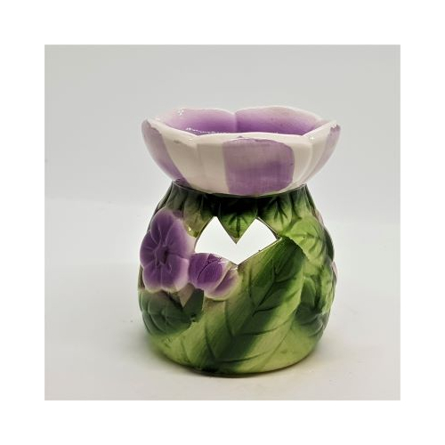 one piece purple flower and green leaf ceramic oil burner