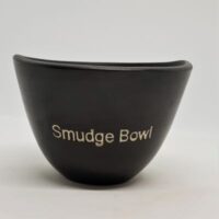 small black smudge bowl with words smudge bowl on the side