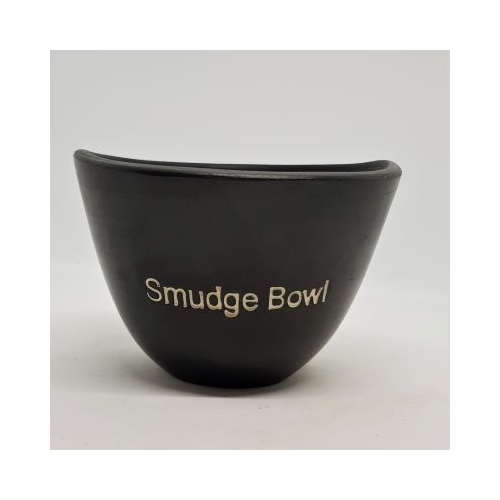 small black smudge bowl with words smudge bowl on the side