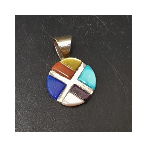 zuni silver pendant set with various stones