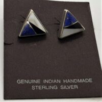 native american made silver triangular earrings inset with stones