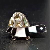 zuni turtle or tortoise silver brooch pendant inlaid with stones