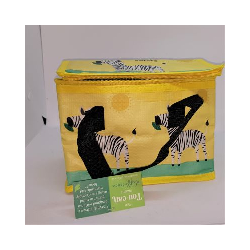 zebra design yellow background lunch cool bag