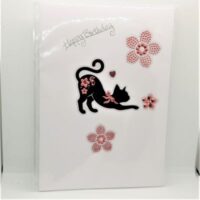 black cat and red flowers birthday card