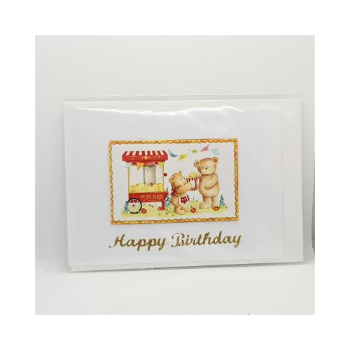 teddy bear and popcorn card birday card