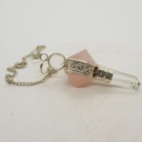 double terminated rose quartz and clear quartz point pendulum