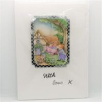 3d decoupage card of cottage with mice pushing a swing - with love