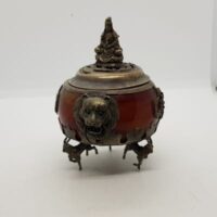 agate and metal incense pot small