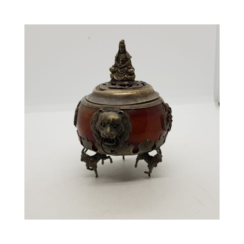 agate and metal incense pot small