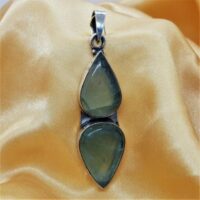 two teardrop shaped apatite in silver pendant