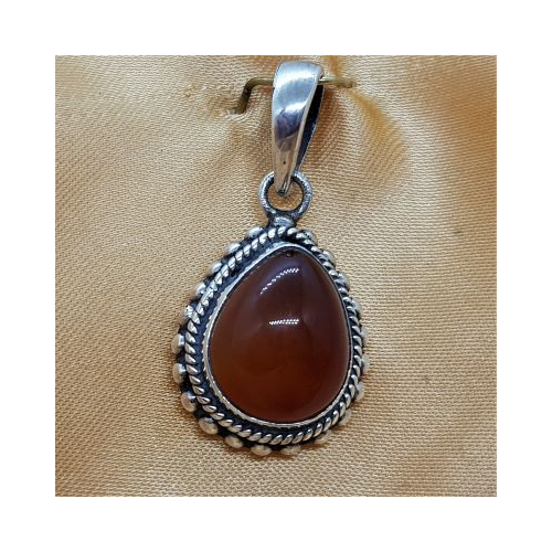 carnelian in silver pendant back close up