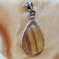 teardrop shaped yellow fluorite in silver pendant