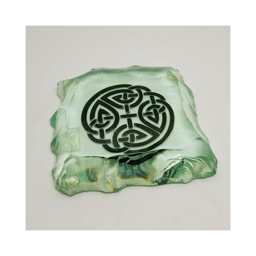 glass celtic paperweight with celtic knot design side view