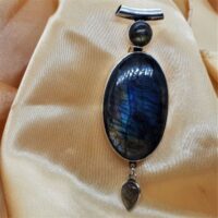 three stone labradorite in silver pendant