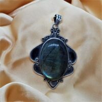 very large labradorite in silver pendant