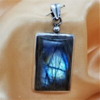 rectangular labradorite in silver pendant