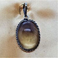 oval smokey quartz ghost crystal with twisted wire silver setting pendant