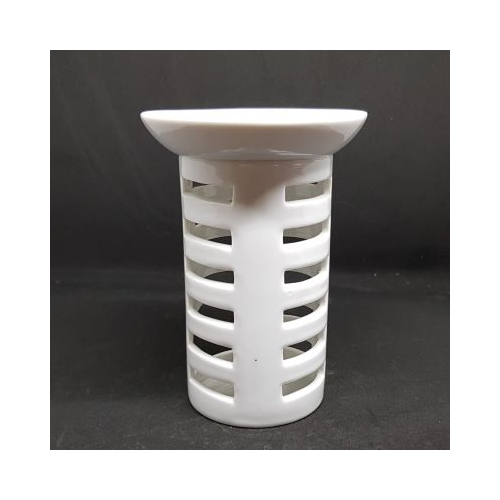 white ceramic slatted design oil burner front view