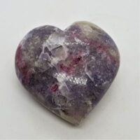 pink tourmaline in lepidolite heart reverse side