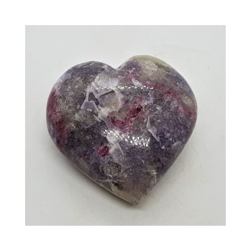 pink tourmaline in lepidolite heart reverse side