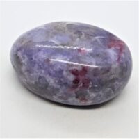 pink tourmaline in lepidolite pebble reverse side