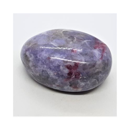 pink tourmaline in lepidolite pebble reverse side