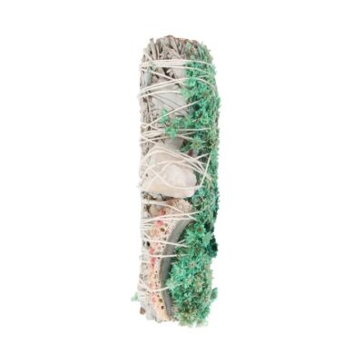 white sage, abalone pieces, dried flowers and quartz